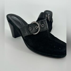 Nurture by Lamaze Black Heeled Mules with Buckle Women's Size 8.5 M Leather Y2K